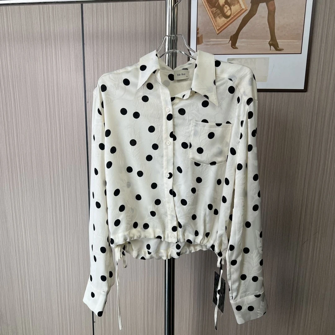 8073撤柜DS新款衬衣设计法式波点上衣宽松时尚百搭长袖休闲衬衫