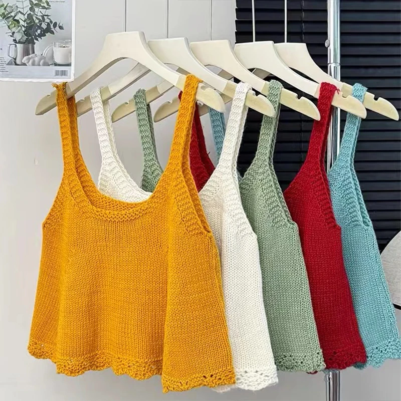 韩系甜美减龄u领毛衣马甲女秋季宽松显瘦外搭叠穿针织吊带背心潮