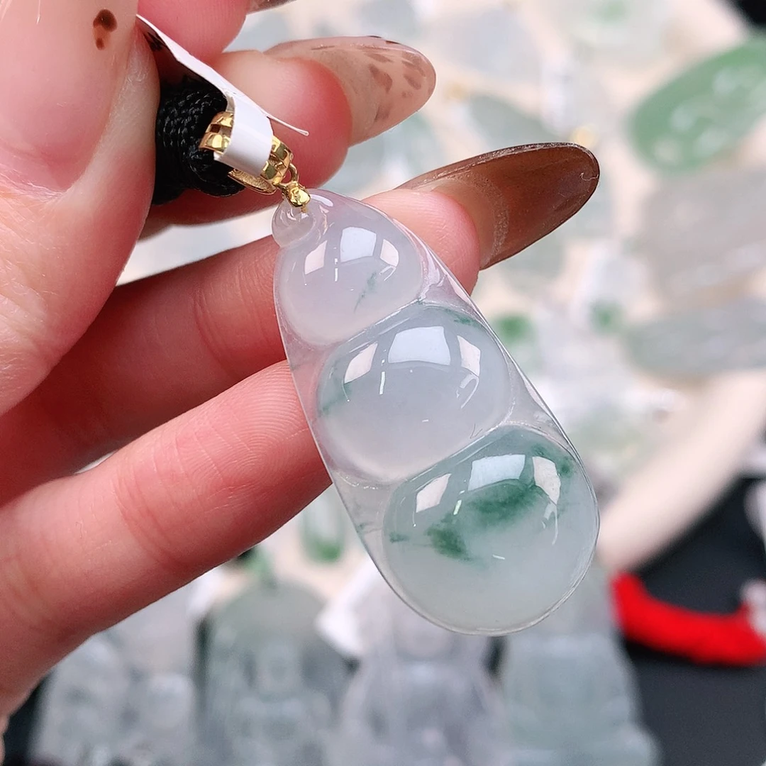 翡翠颈饰18K金镶嵌蓝花豆43.6、35.6、17、5.8