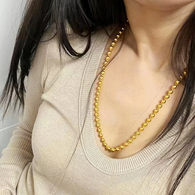 合金项链 【时尚好物】卡6高级感圆珠项链女锁骨链金色饰品轻奢百搭