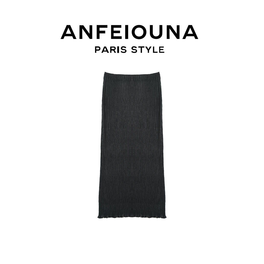 2025新款肌理感松紧腰弹力直筒开叉半身裙女士3487