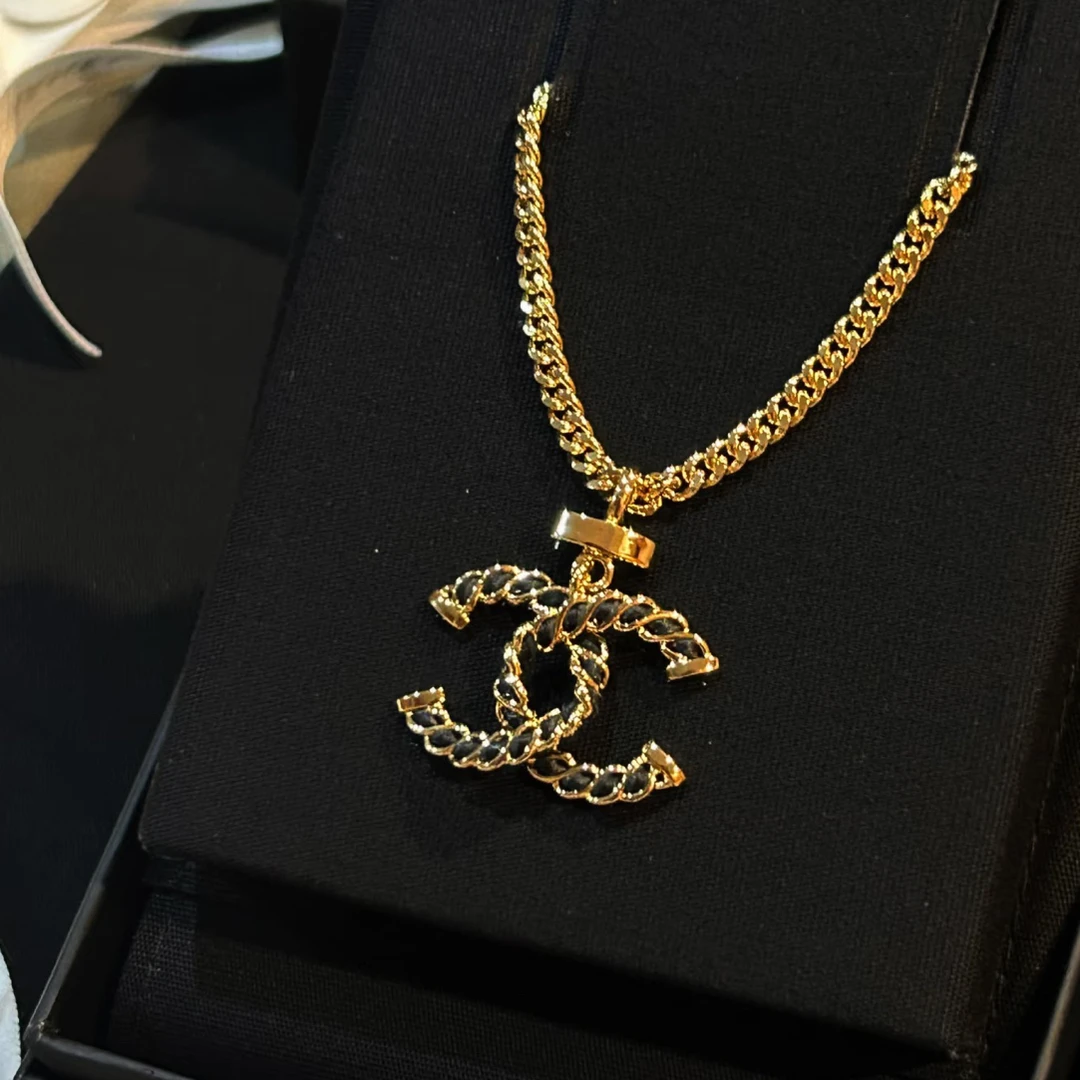 未使用 Chanel/香奈儿 精致黑金编织皮穿颈链项链24K/AA0467