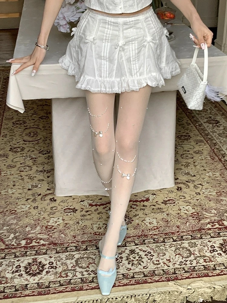 美腿高腰显瘦洛丽塔打底袜外穿薄款网红白色沙拉家