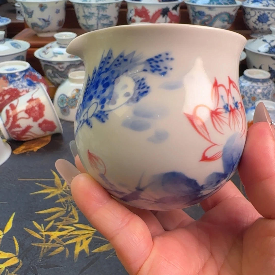 微微瑕荷花鳜鱼公道杯杯
