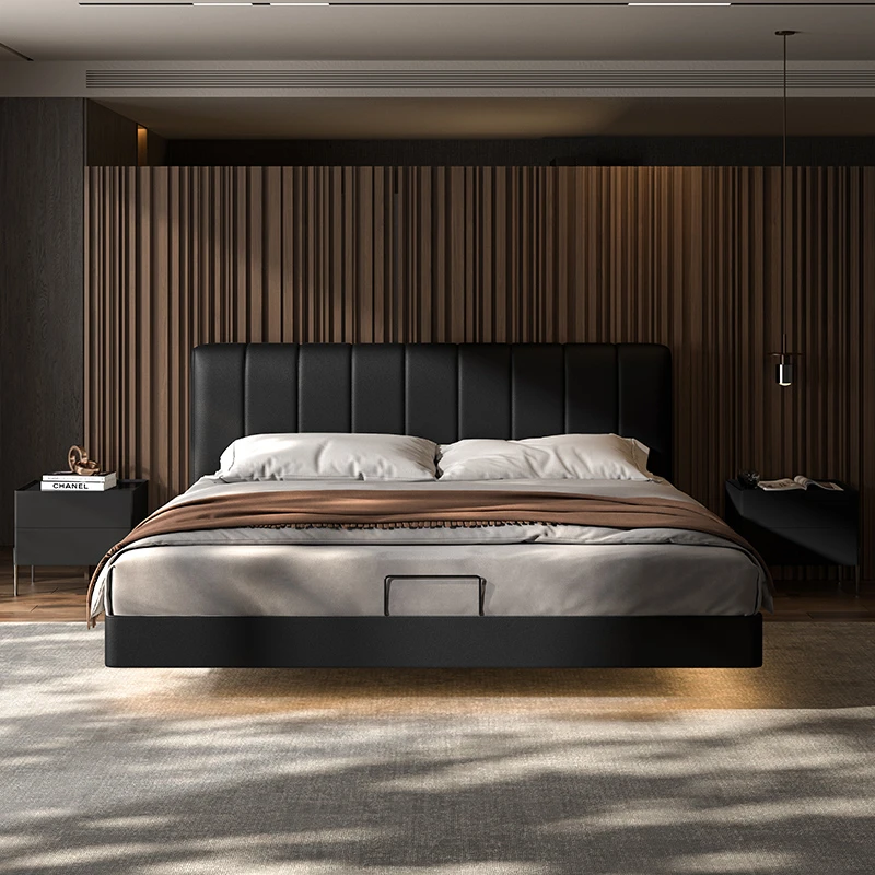 【越映】钢琴键床 意式极简卧室真皮家具双人皮艺别墅大床