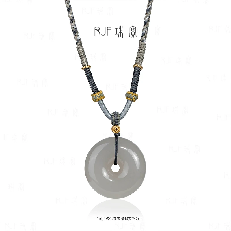 RJF【云烟】和田玉烟灰色胖扣平安扣百搭设计情人节时尚挂坠