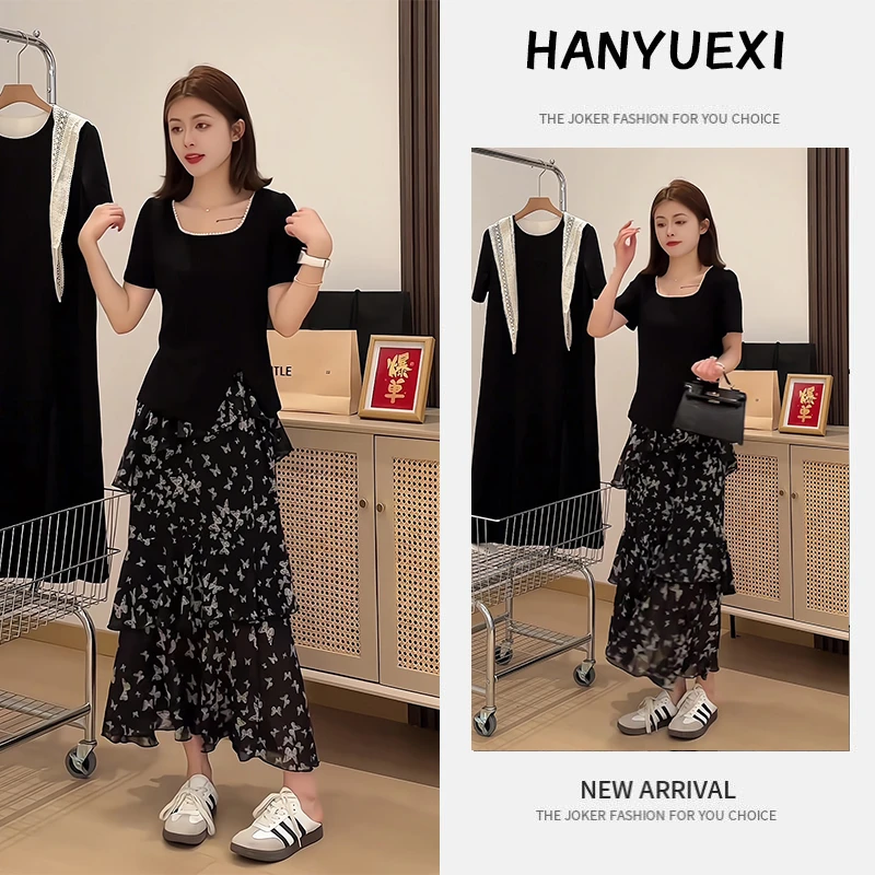 夏季一整套女装2025年新款韩版减龄气质休闲短袖上衣半身裙两件套