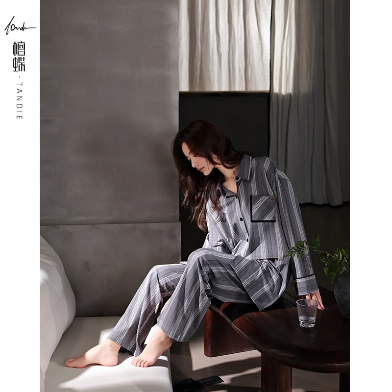 春秋季高级感女士凉感纯棉睡衣家居服2025新款春天长袖长裤可外穿