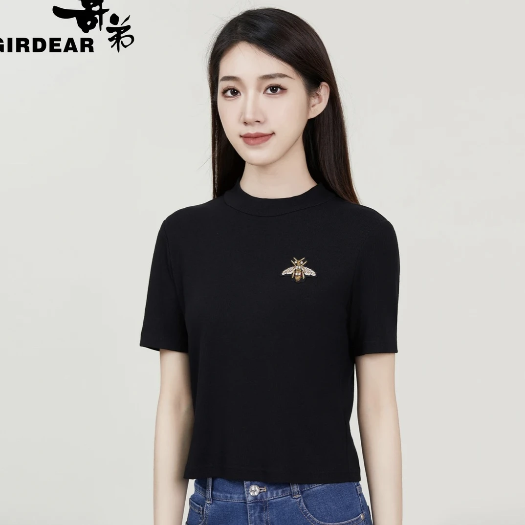 GIRDEAR/哥弟哥弟烟管领短款短袖蜜蜂T恤衣服1300360