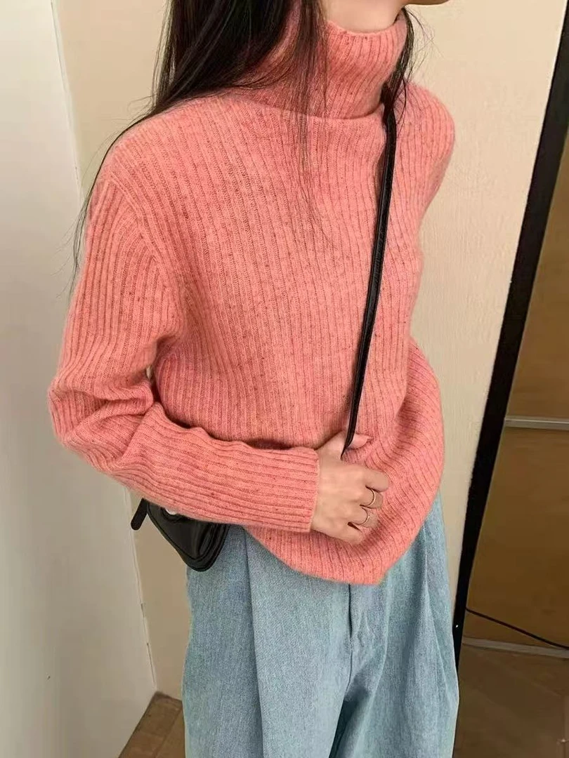 1110九炫家女装无缝一体打底衫高领坑条打底毛衣