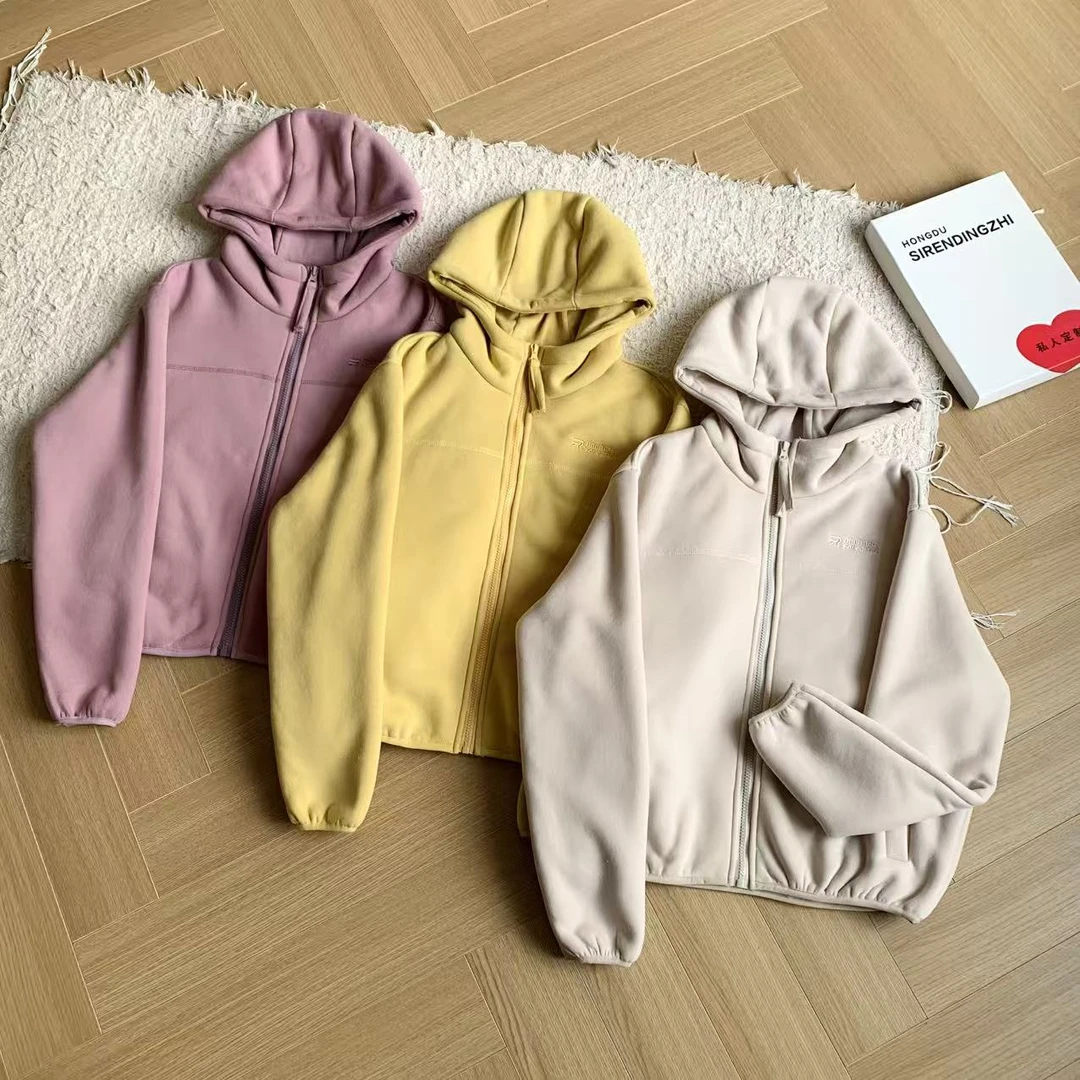 素心轻奢 2025冬纯色连帽防风加绒卫衣开衫保暖百搭外套上衣15155