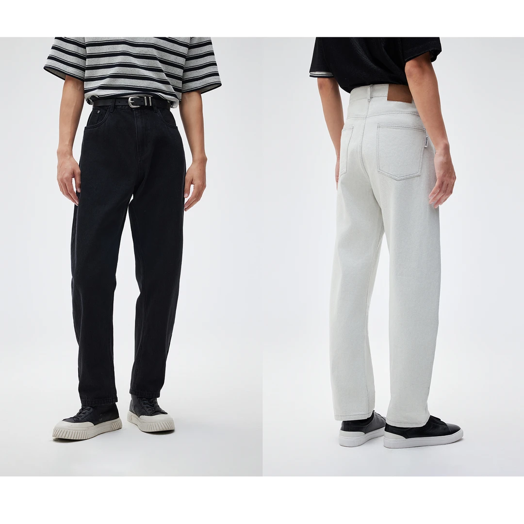 THESSNCE 色织提花粗斜纹 百搭立体阔型弯刀老爹裤牛仔裤男春夏