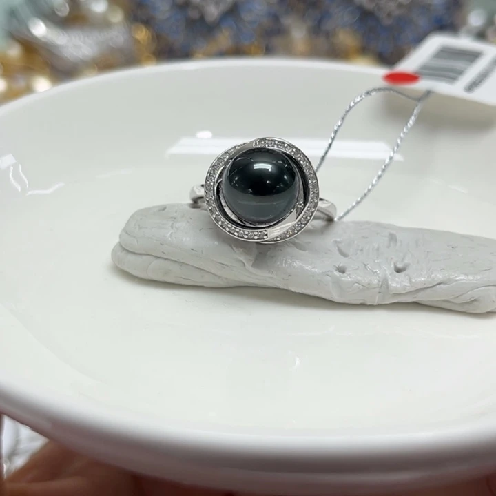 银S925镶嵌戒圈海水珍珠9-10mm46号