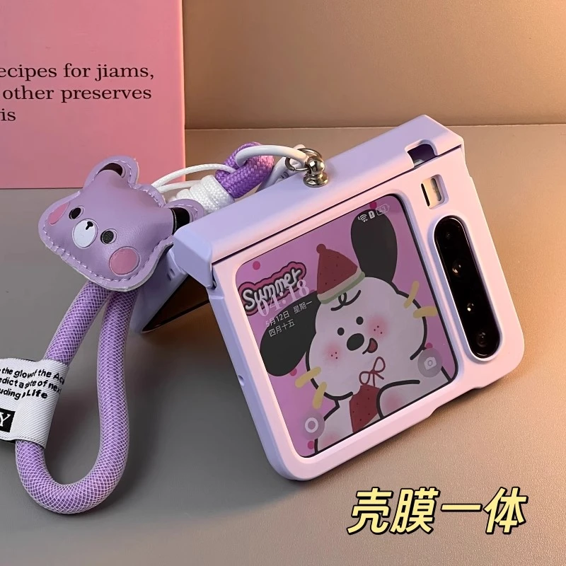 适用华为PuraX典藏版阔折叠手机壳膜一体磨砂肤感小熊手提保护套