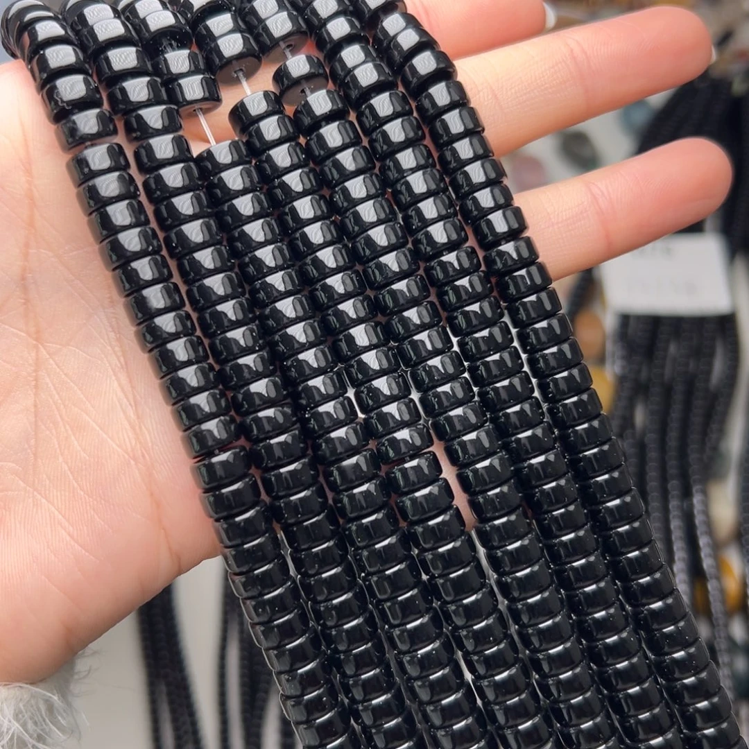 玛瑙/玉髓合金珠宝半成品W80。8.2mm黑曜石直切隔片三条