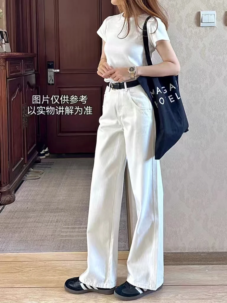 2025春季新款大码女装春季韩系高腰牛仔阔腿裤（送腰带）
