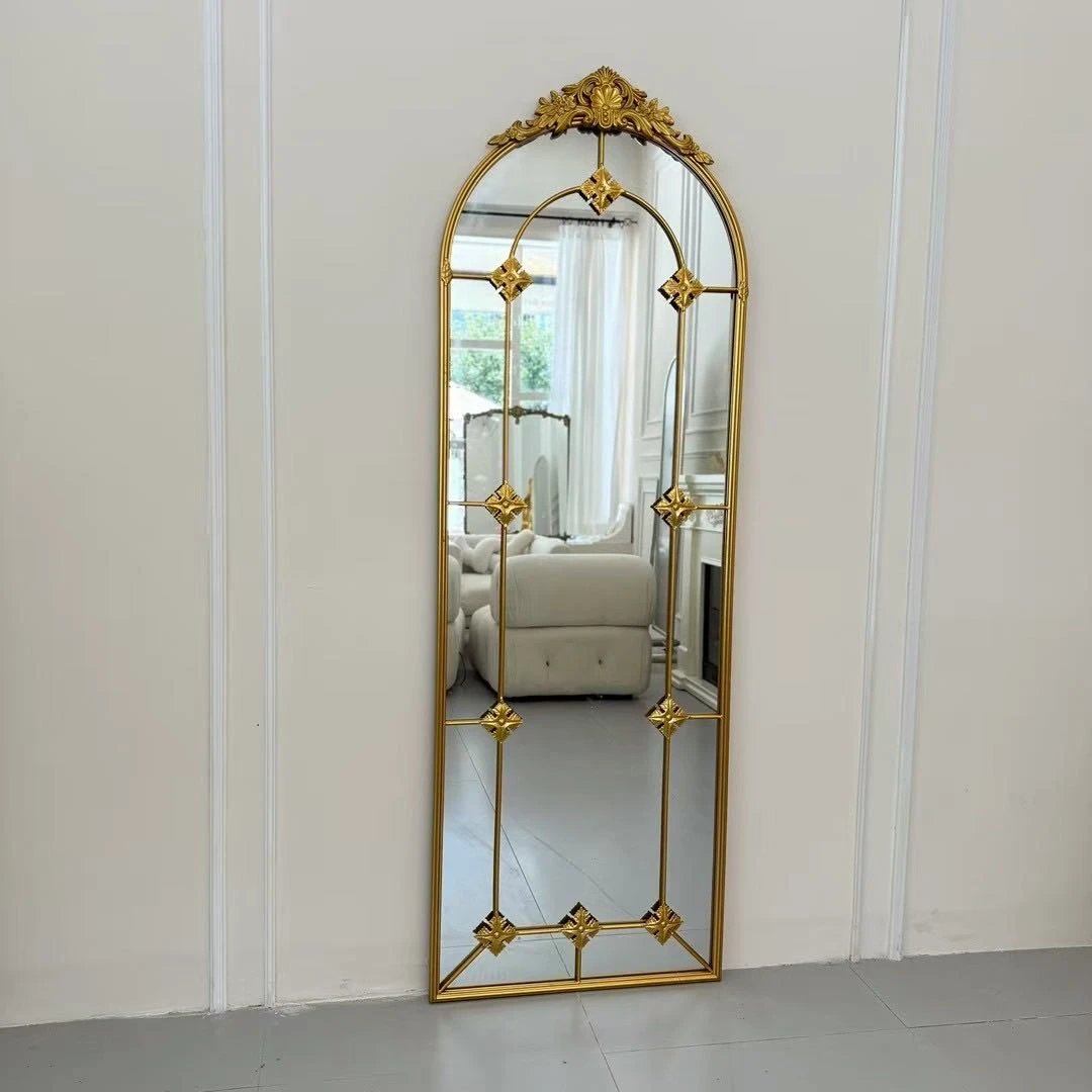 民族风休闲风做旧带滚轮穿衣镜北欧复古家用轻奢法式