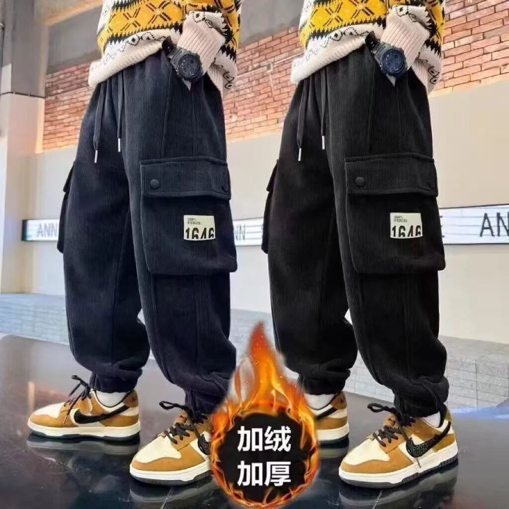 F00439男童秋冬季加绒裤子2025年冬装新款休闲时尚百搭松紧腰长裤