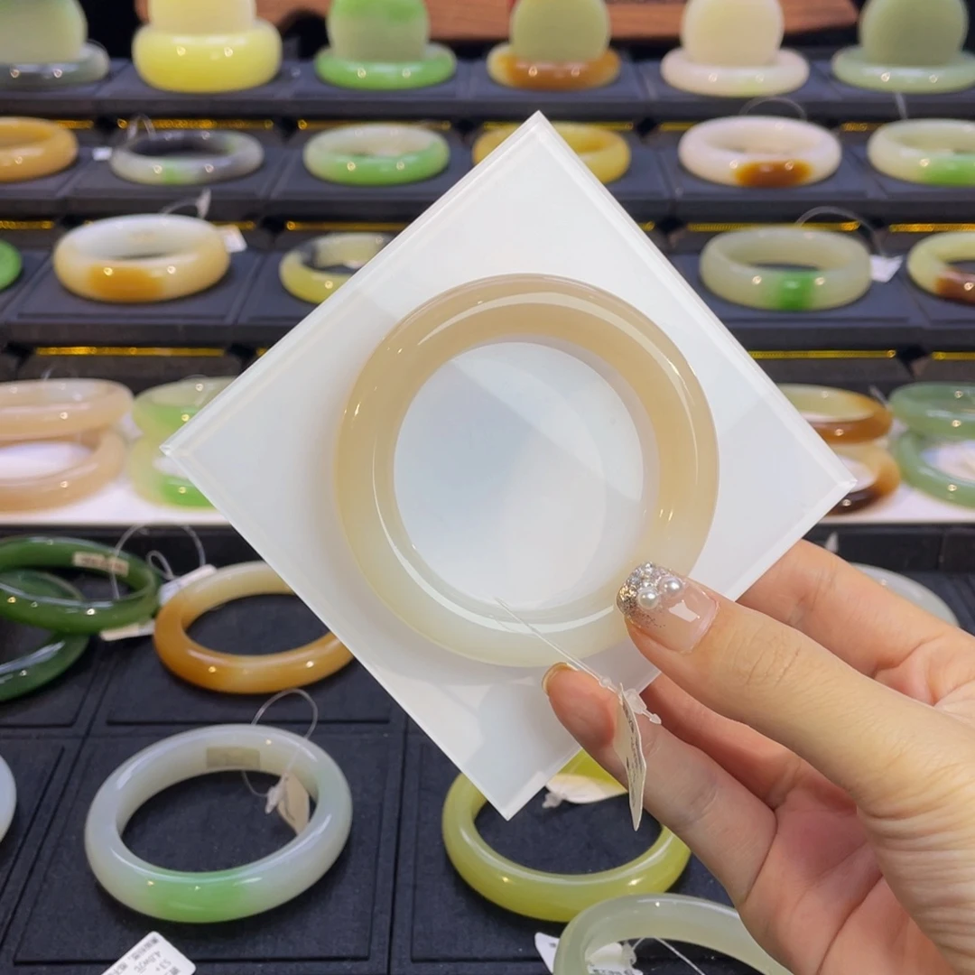 和田玉未镶嵌手镯-大胖圆！双12条粗！野牛沟！粉白