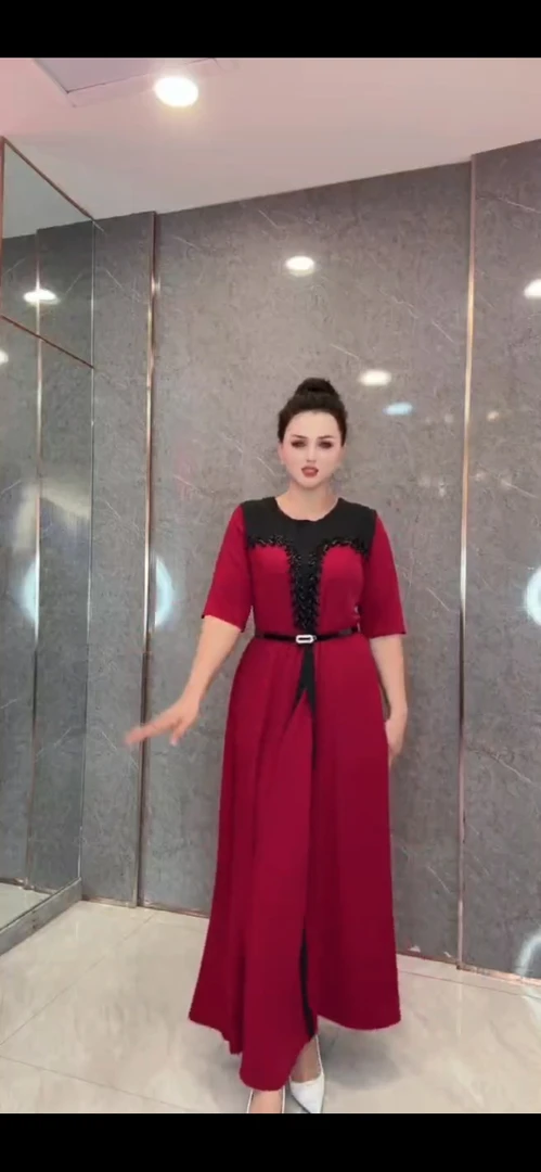 洋气轻奢女士红色长款连衣裙