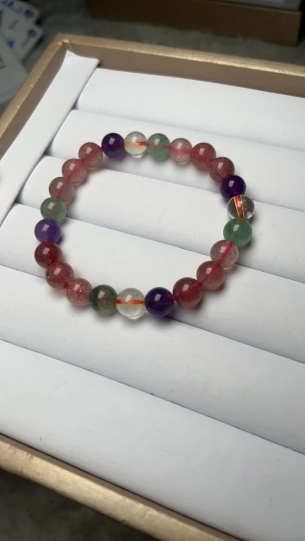 天然水晶彩草莓水晶手链手串7-8mm