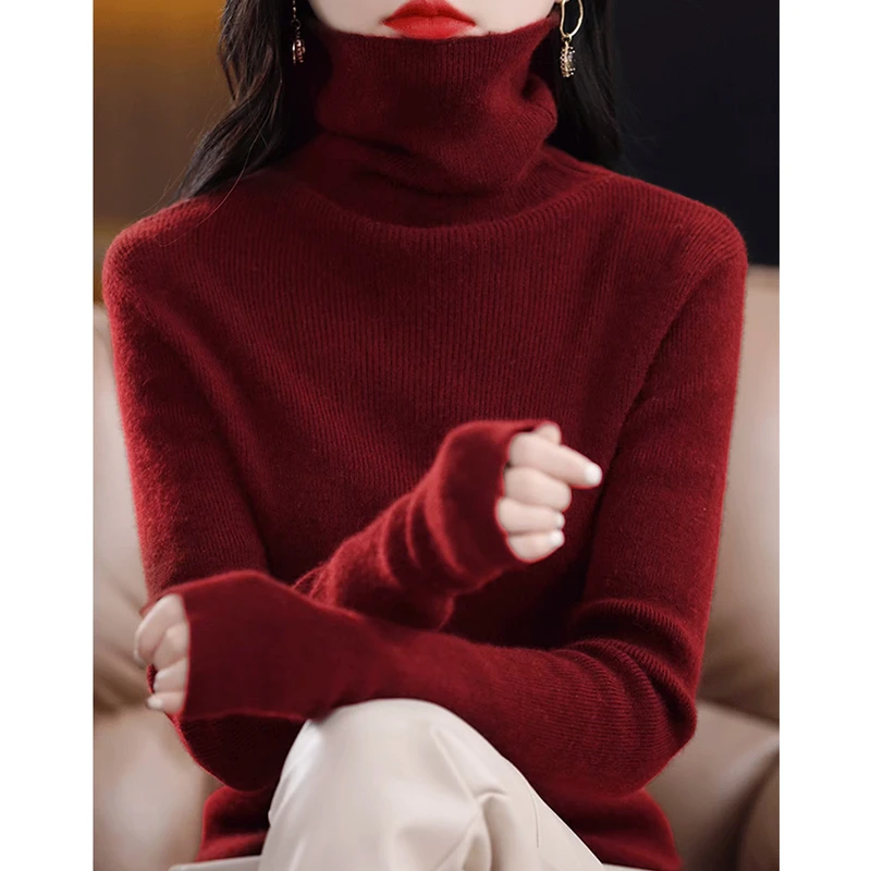 早春轻薄羊绒一线成衣堆堆领保暖百搭羊绒衫女MH7U4D0996