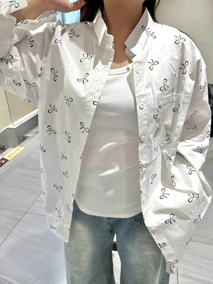 【蝴蝶衬衫】宽松型蝴蝶结印花衬衫小众休闲遮肉显瘦大码女装