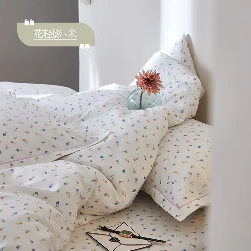 MJN专卖店同款 活性印染全棉磨毛印花被套单人 E-008 花轻影-米
