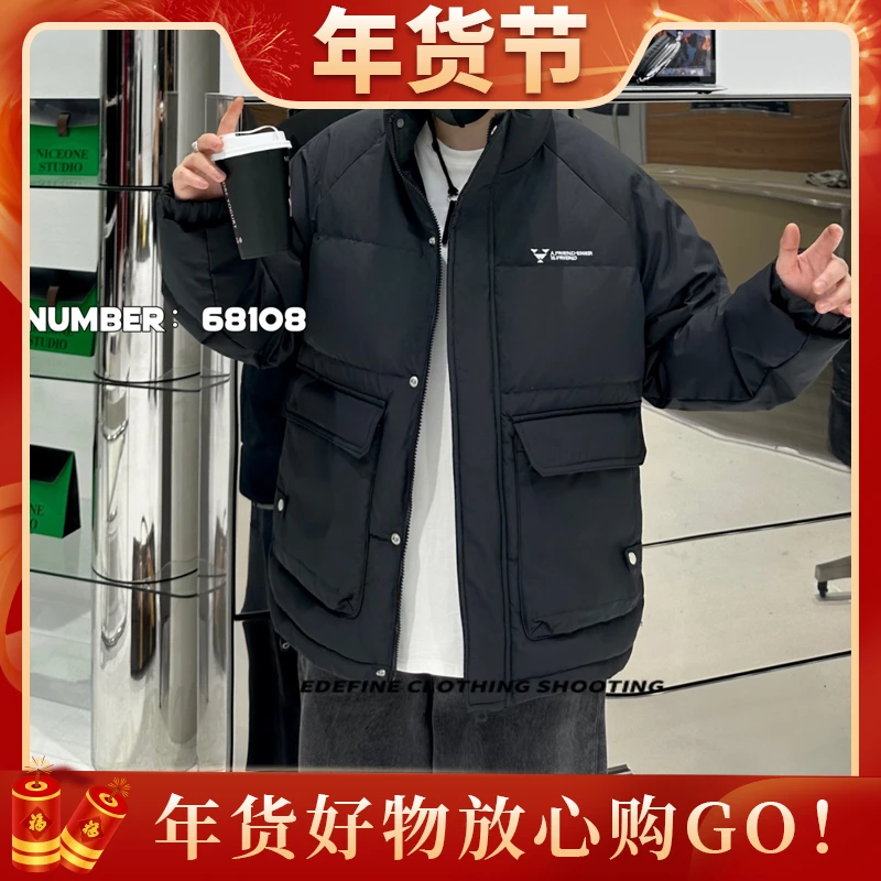 【工装立领御寒外套】冬季新款刺绣大口袋情侣款上衣-68108