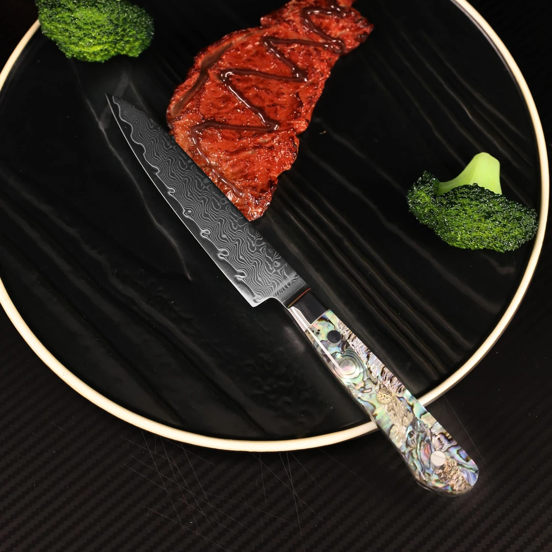 大马士革钢鲍鱼壳5英寸万用刀厨刀多功能小刀削皮刀果蔬刀家用