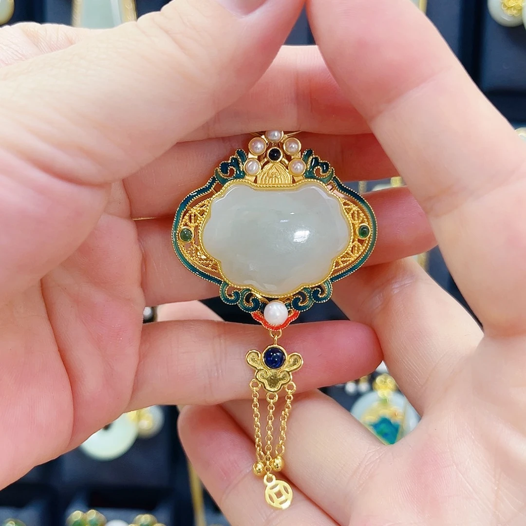 和田玉银S925镀金镶嵌颈饰