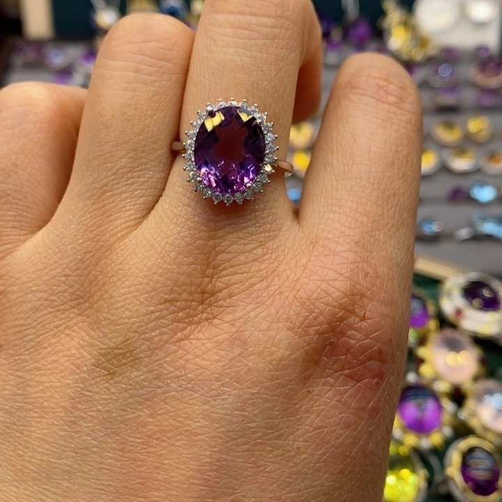 水晶戒指银S925镶嵌天然水晶戒指