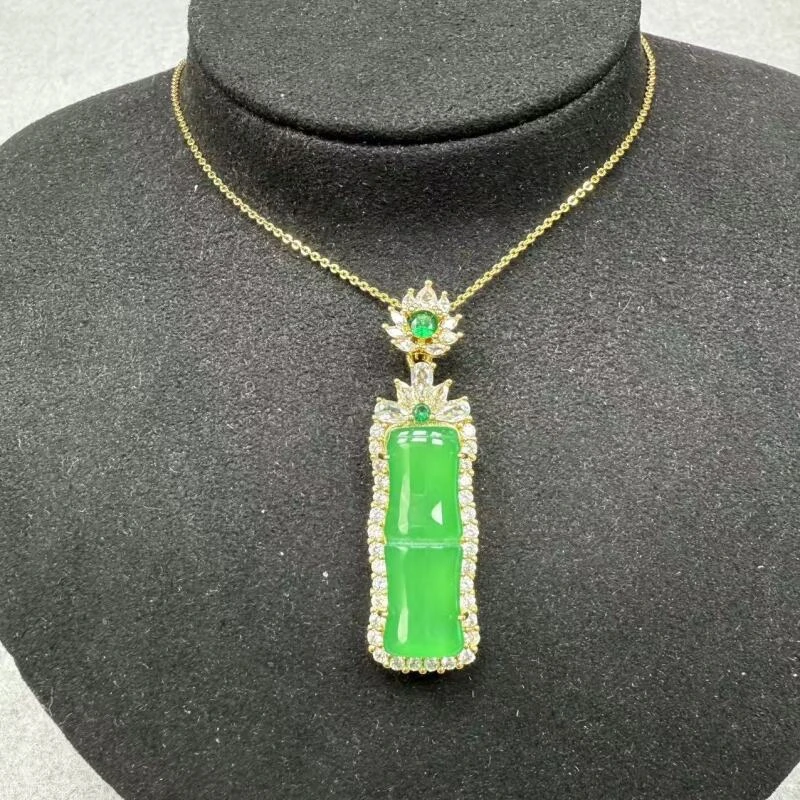 YZ23-天然  高端  大气   -时尚  豪镶绿玉髓竹节吊坠 多样性发其