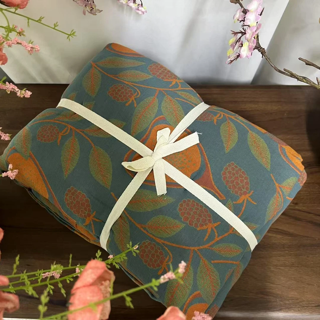 紫菓叶曼-青桔色棉麻椰壳扣四件套