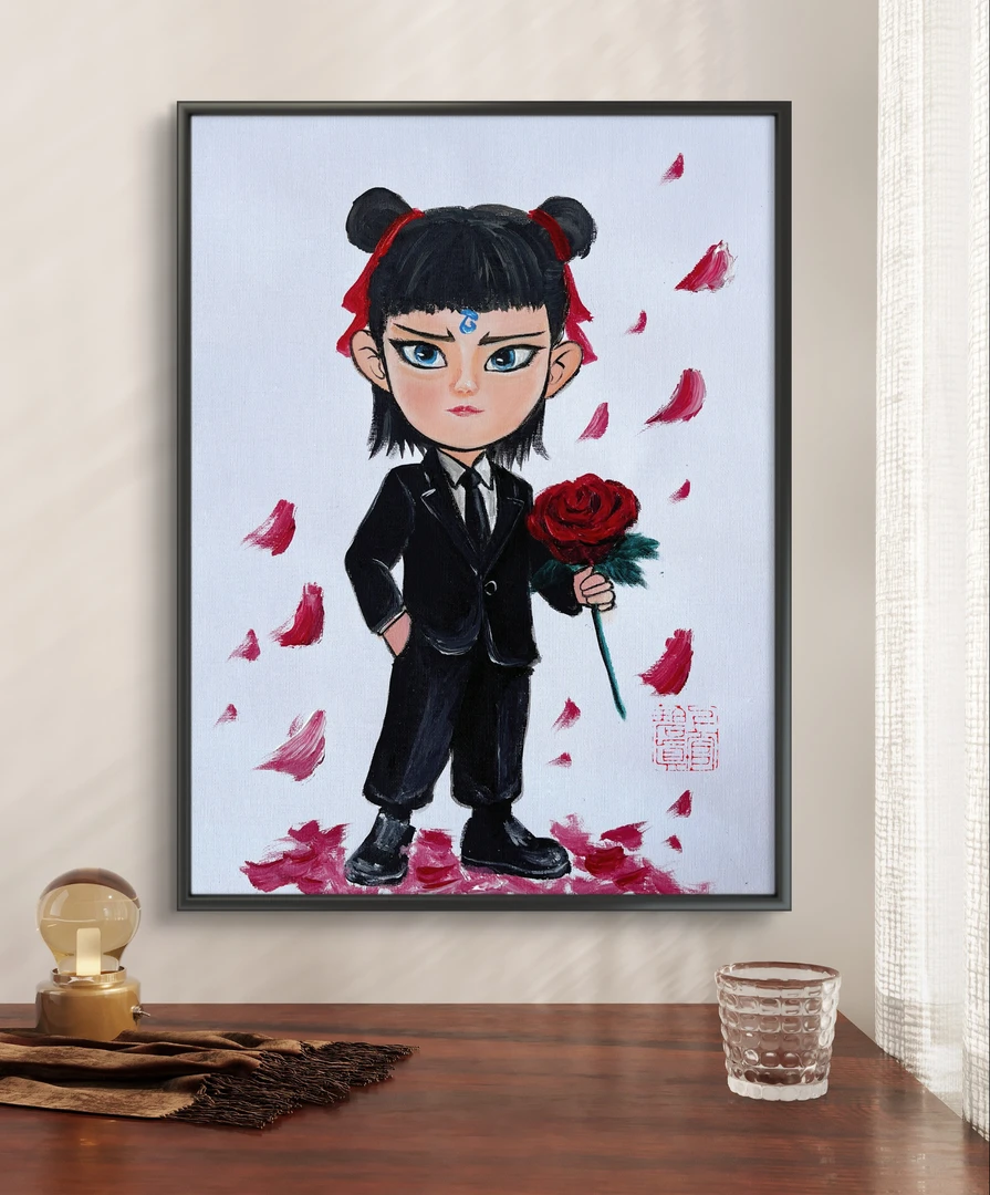 装饰挂画高清《哪吒之魔童闹海》水墨风格装饰画挂画丙烯画包外框