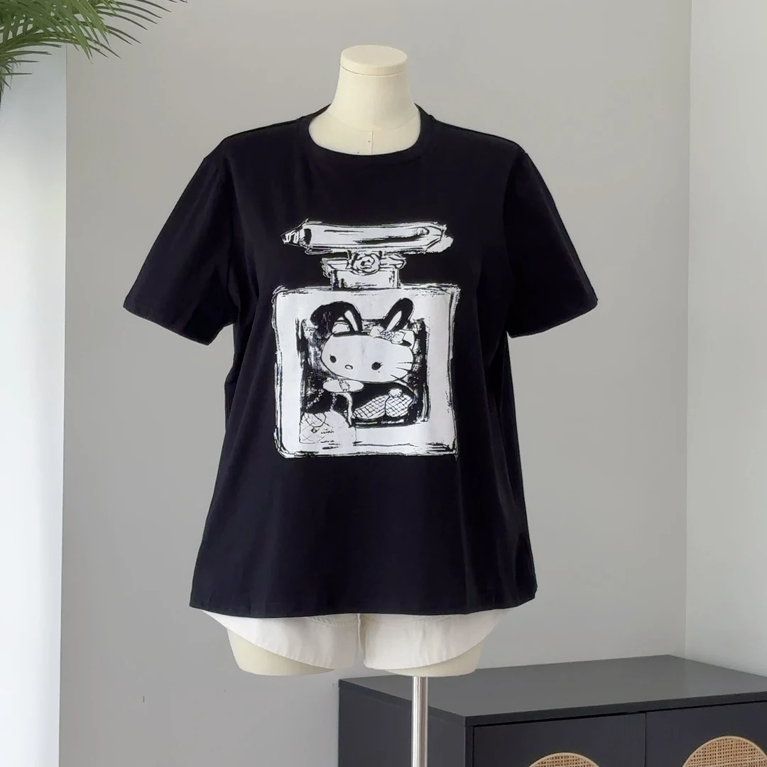 香水小猫｜大码可爱小猫胖mm2025夏显瘦通勤短袖甜酷风格宽松大码T