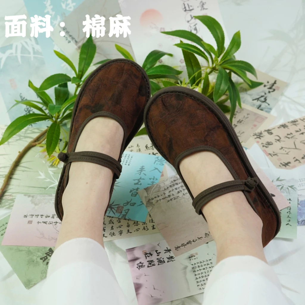 【秋月-盘扣】绣花汉服平底圆女士绣花鞋纯手工透气千层底鞋