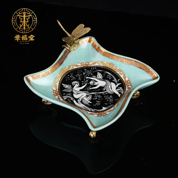 陶瓷与铜搭配的欧式创意果盘风车蝶