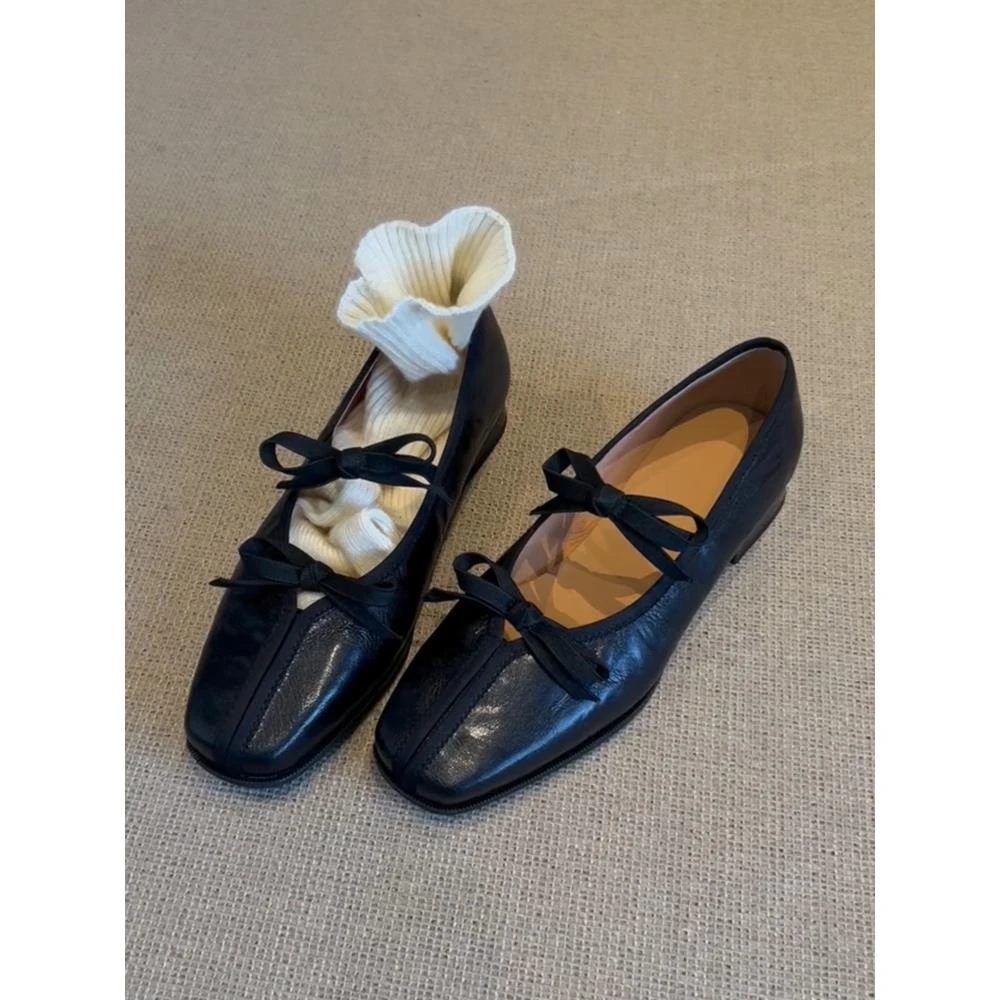 浅口软皮法式玛丽珍气质蝴蝶结百搭粗跟单鞋女2025新款春秋复古