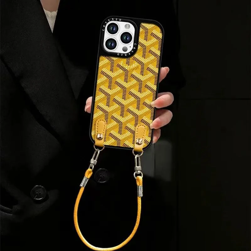 狗牙适用苹果16/15华为/oppo/vivo刀锋小羊皮手机壳素皮挂绳轻奢