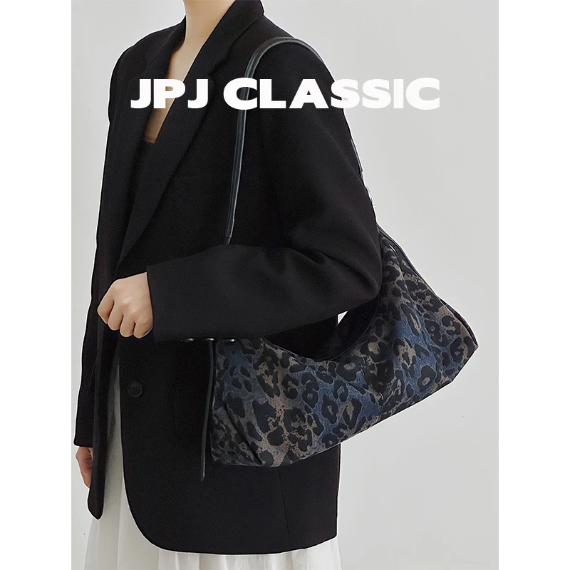 jpj牛仔布豹纹hobo包腋下包单肩斜挎大容量软包通勤饺子包1891