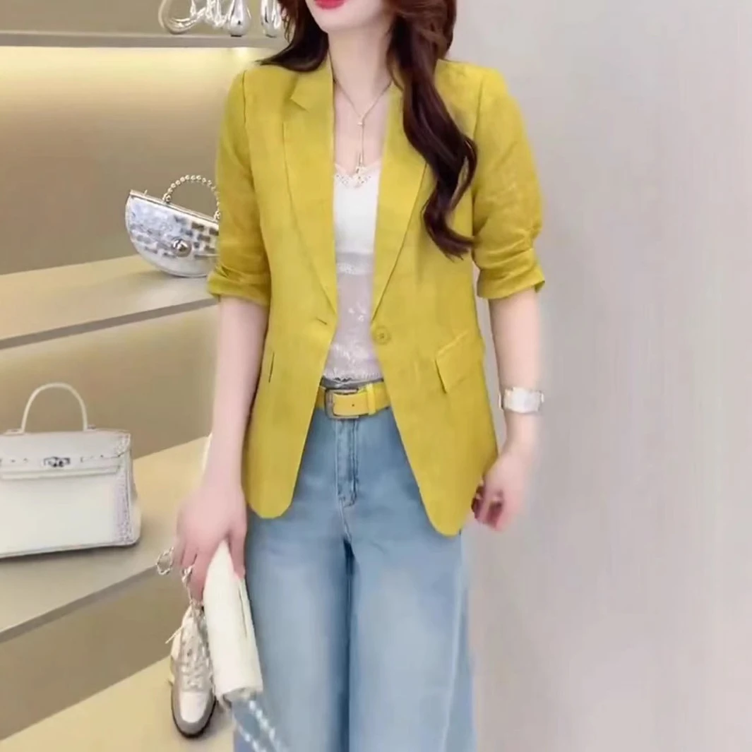 25279夏季新款时尚百搭薄款小西装外套五分袖休闲西服上衣洋气