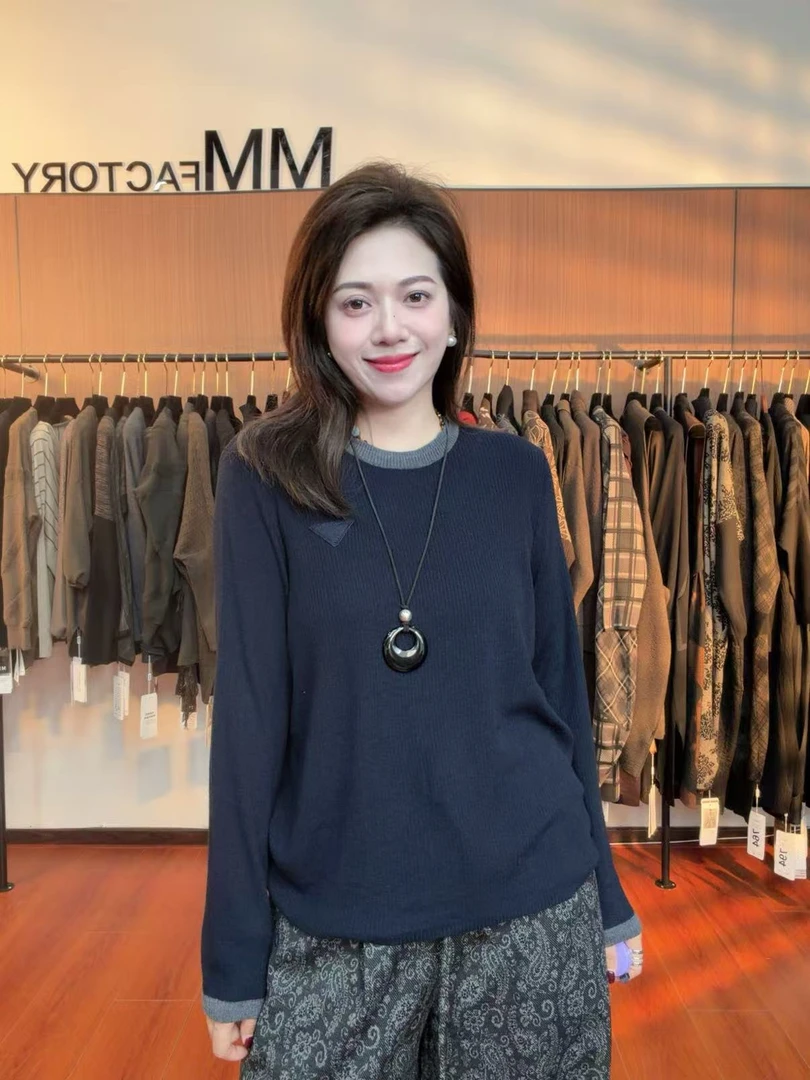 864  MM factory毛针织衫秋冬圆领宽松套头上衣百搭秋季衫打底衫