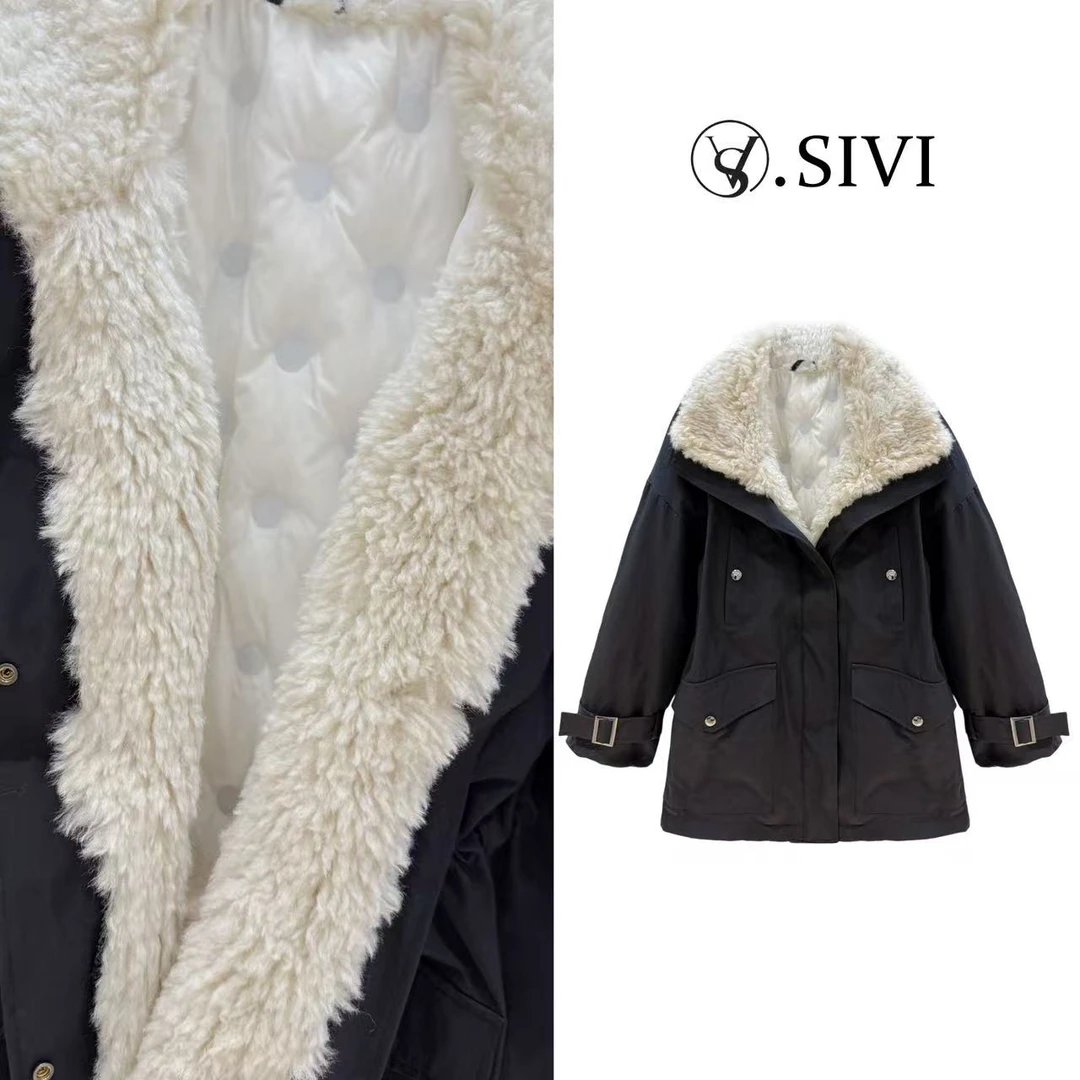 熙薇【风雪结界】2025秋冬新款休闲时尚羊毛领子羽绒派克服H6043