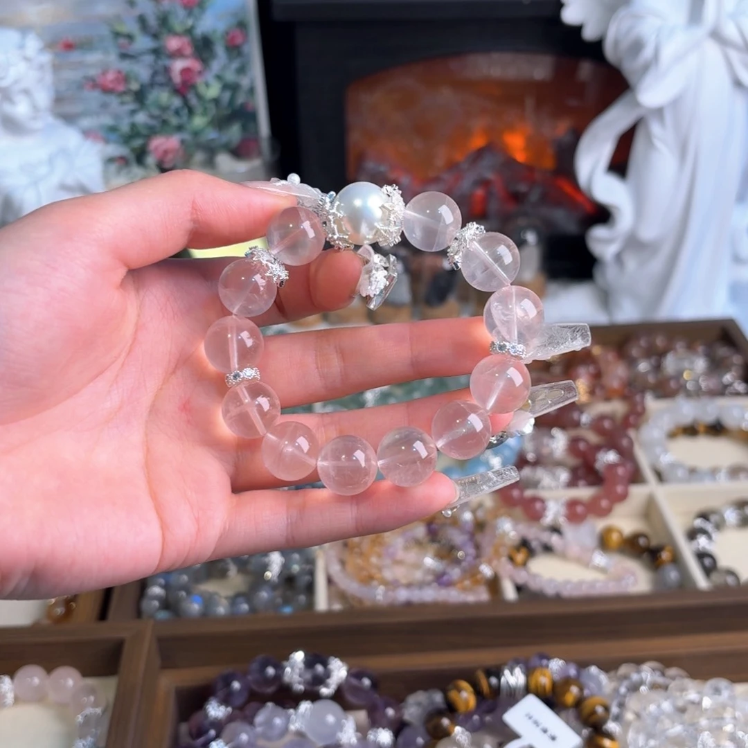 水晶手串18K金镶嵌粉水晶拍2单