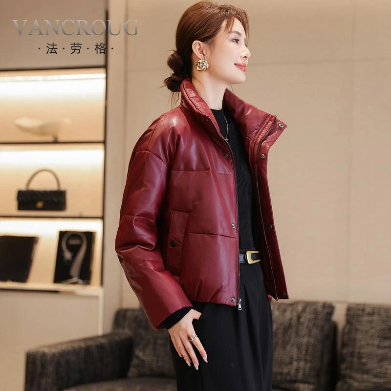 法劳格高端真皮羽绒服女短款面包领海宁绵羊皮皮衣鹅绒服夹克外套