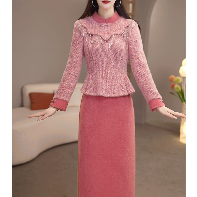 【定制套装】C1093上衣配半身裙两件套优雅时尚减龄收腰显瘦冬季