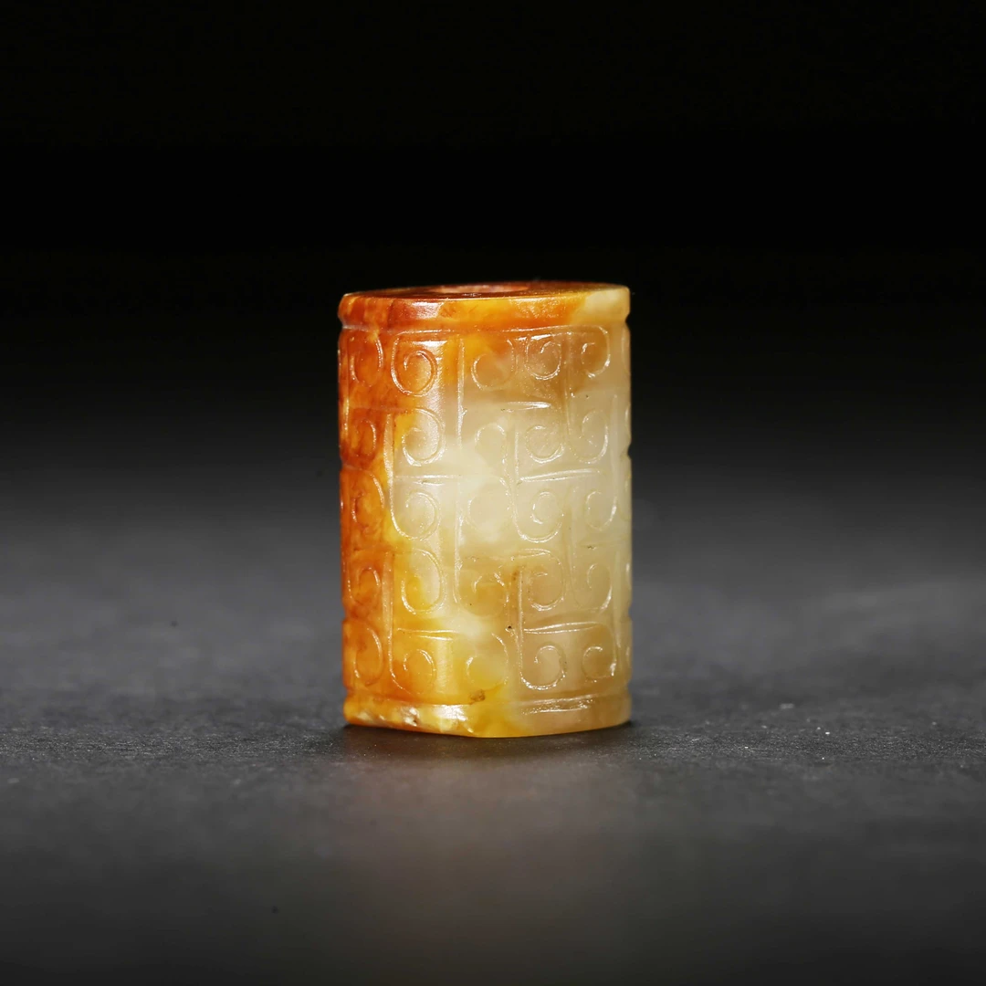 明代/白玉红沁勾连纹勒/JYK25041652/收藏/【济文阁】