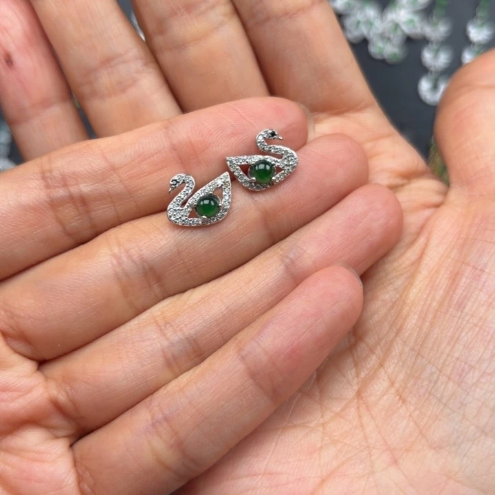 翡翠银S925镶嵌耳饰