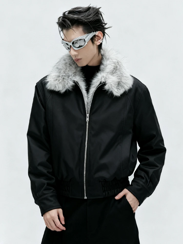 座山雕仿狼毛加厚立领夹克棉衣冬季男bomber短宽休闲棉服外套潮